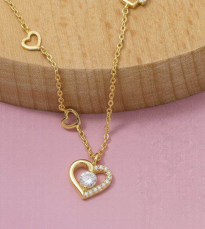 Heart Cutout Station Necklace - Gold
