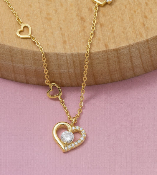 Heart Cutout Station Necklace - Gold