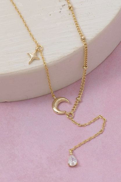 Moon and Star Y Necklace