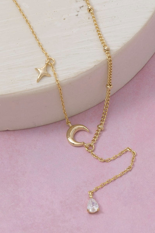 Moon and Star Y Necklace
