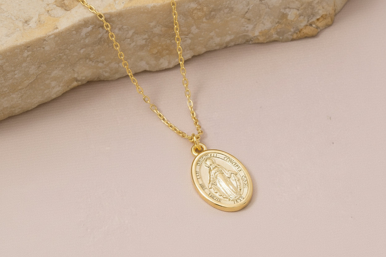 Saint Mary Pendant Necklace - Gold
