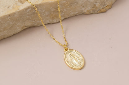 Saint Mary Pendant Necklace - Gold