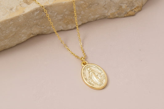 Saint Mary Pendant Necklace - Gold