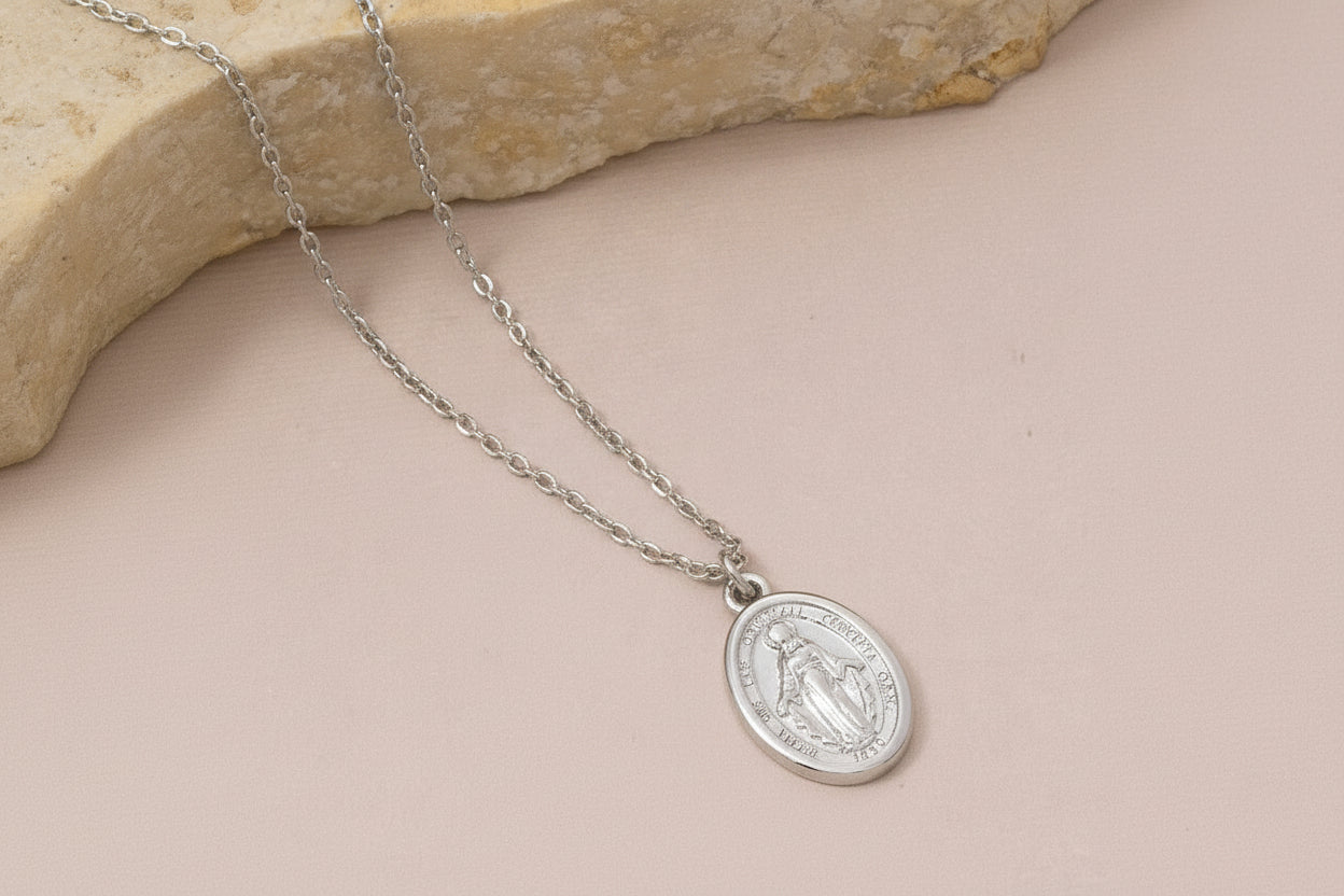 Saint Mary Pendant Necklace - Silver