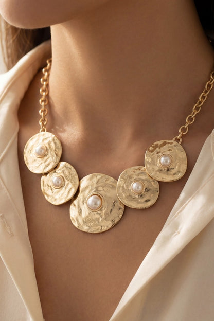 Chunky Hammered Disc Necklace