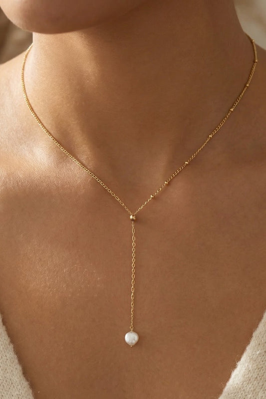 Pearl Lariat Chain Necklace - Gold