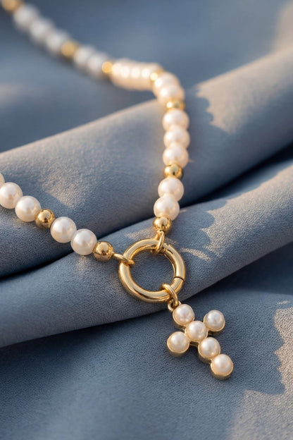 Cross Pendant Pearl Necklace