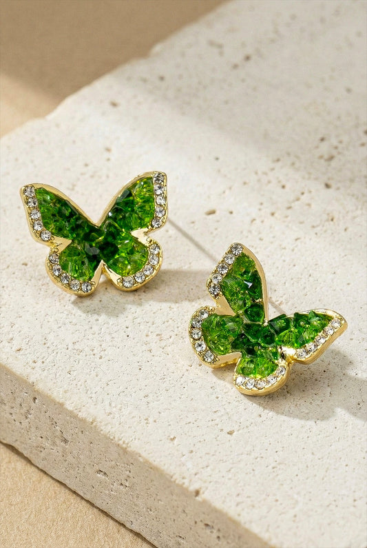Green Glass Butterfly Earrings