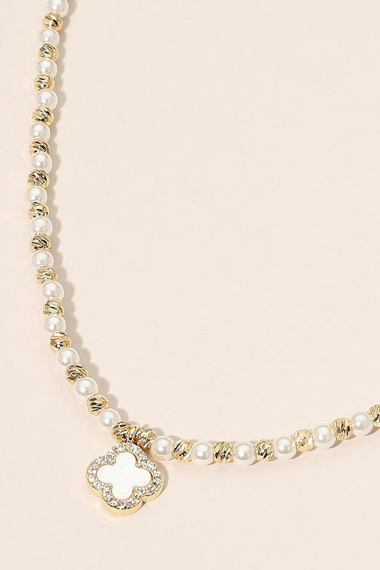 Clover Charm Beaded Necklace -Gold