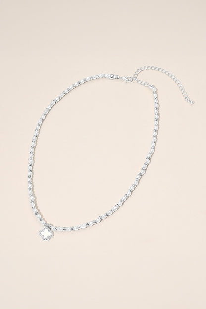 Clover Charm Beaded Necklace -Silver