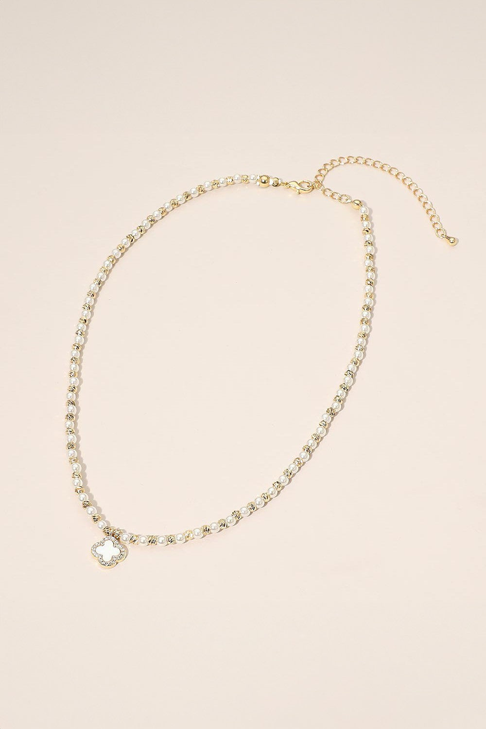 Clover Charm Beaded Necklace -Gold