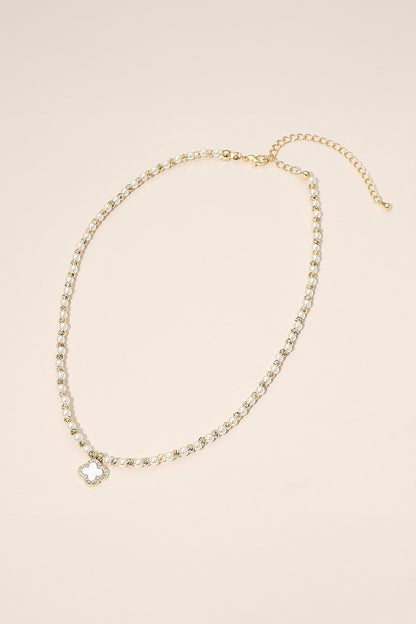 Clover Charm Beaded Necklace -Gold