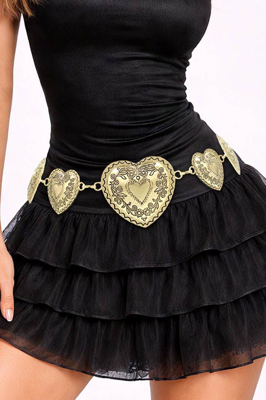 Engraved Heart Link Waist Chain Belt - Gold