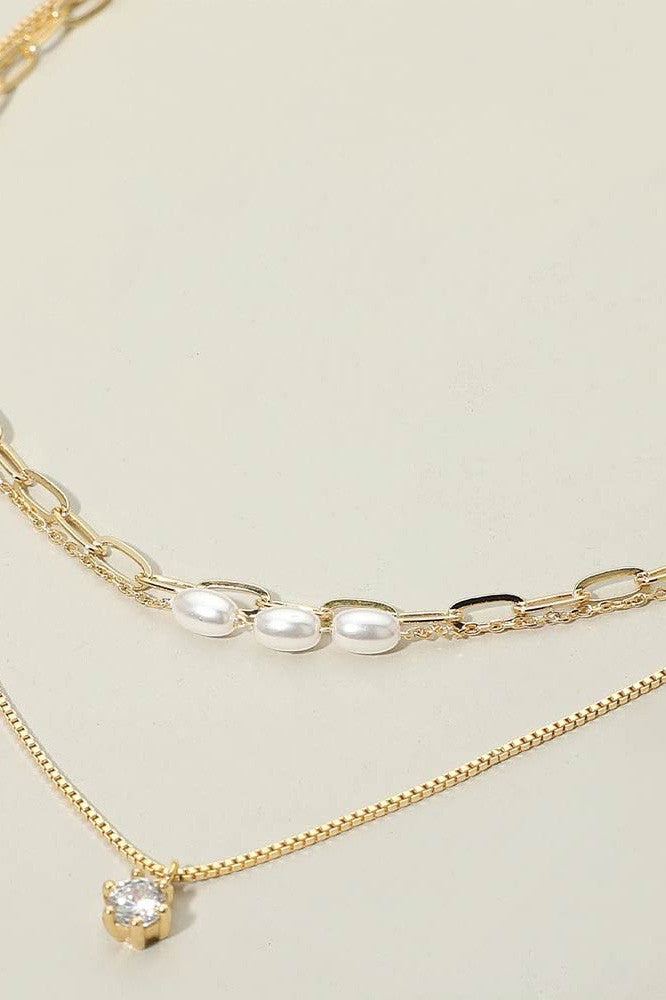 Pearl Beaded Chain Necklace - Gold