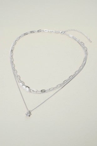 Pearl Beaded Chain Necklace - Silver