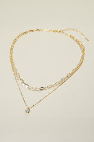 Pearl Beaded Chain Necklace - Gold