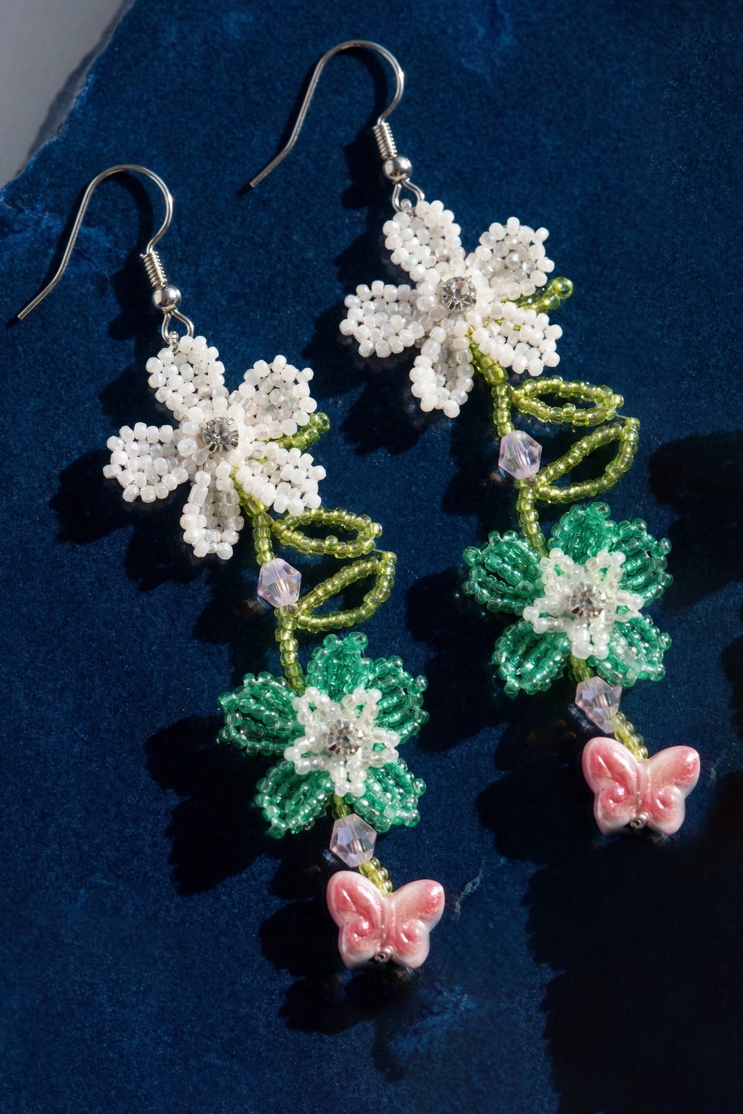 Beaded Floral Linear Earrings