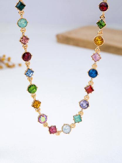 Mixed-shape Crystal Station Necklace