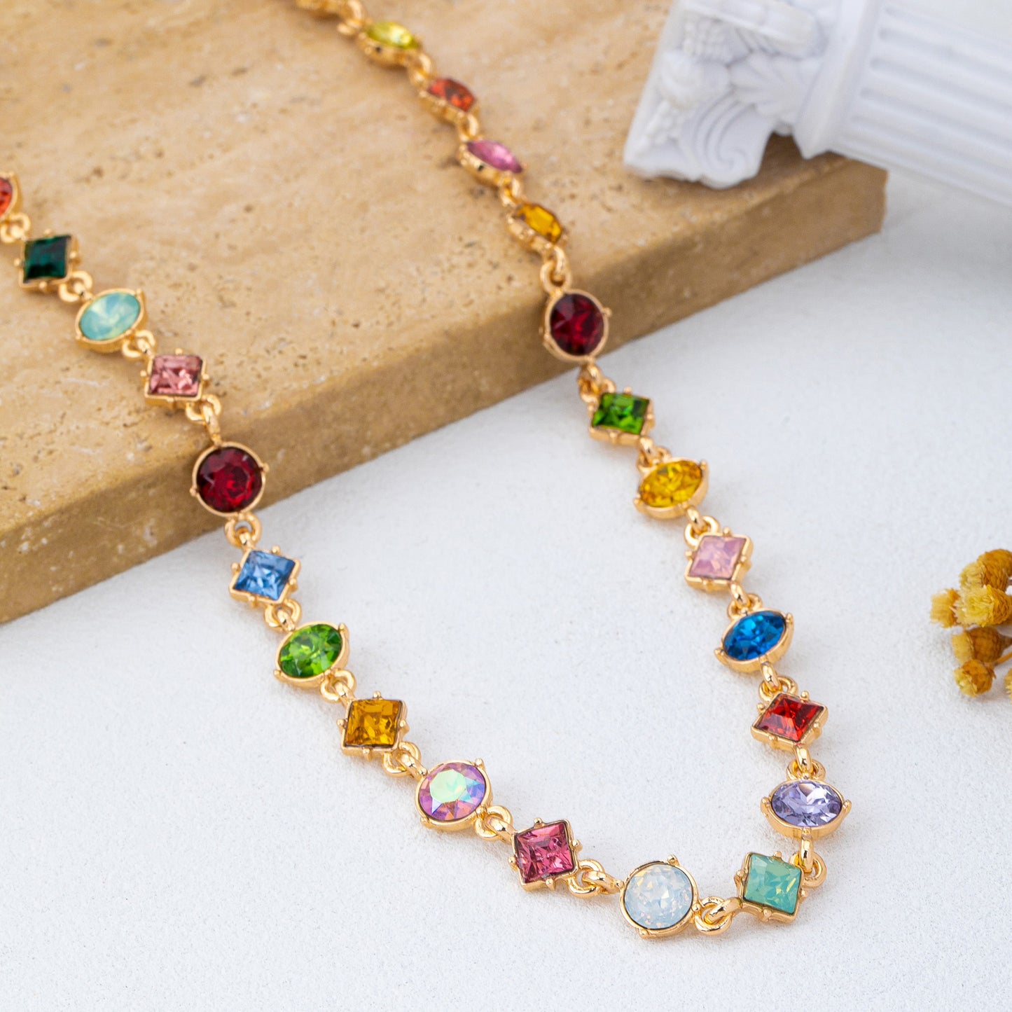 Mixed-shape Crystal Station Necklace