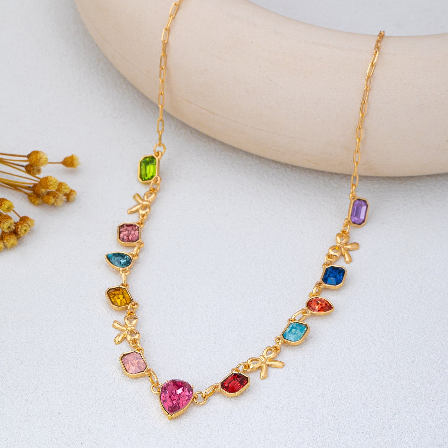 Multi Color Teardrop Square Necklace