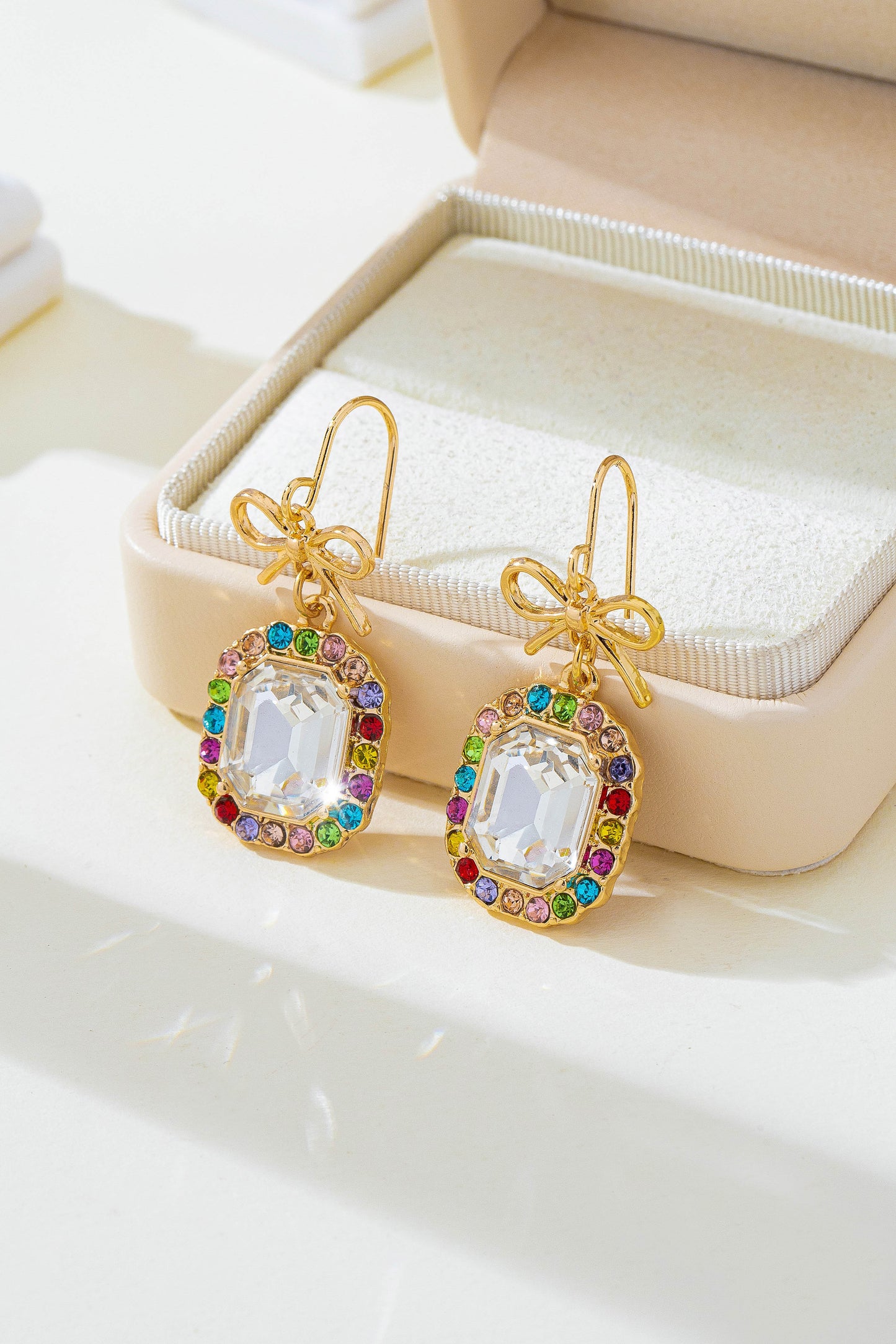 Bow & Emerald Crystal Earrings