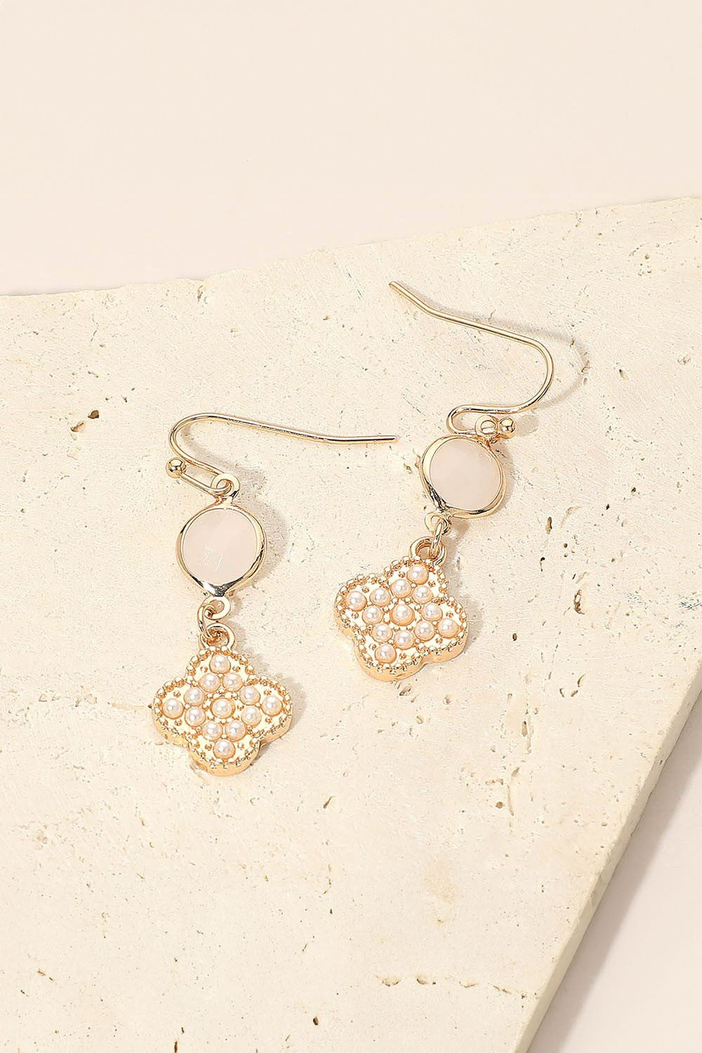 Pearl Quatrefoil Earrings - White
