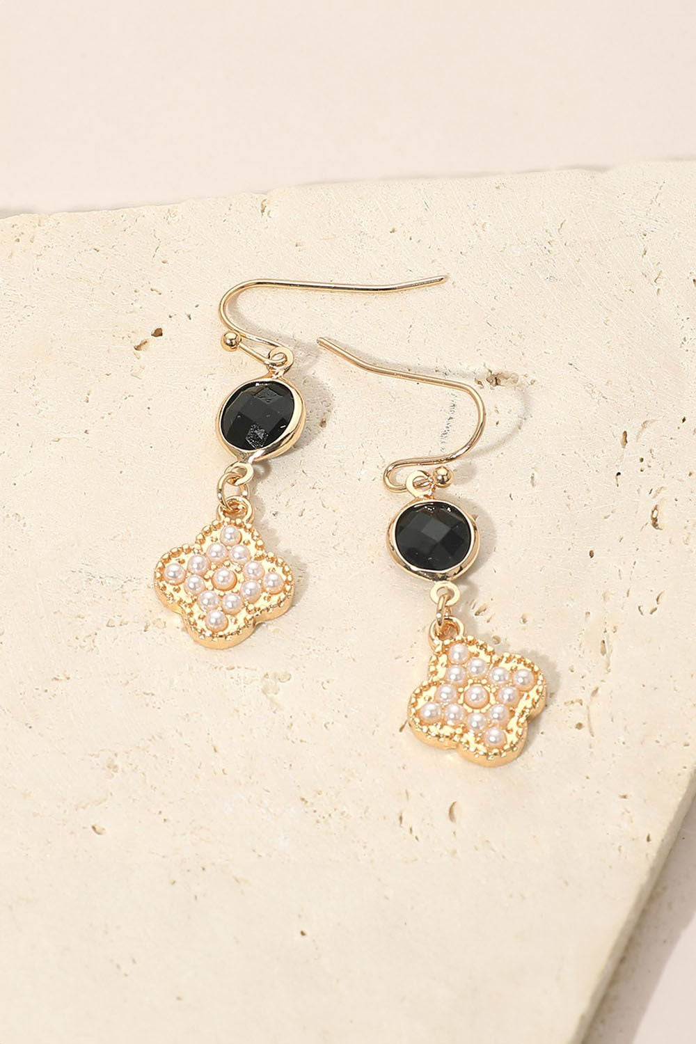 Pearl Quatrefoil Earrings - Black