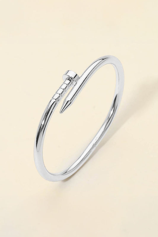 Nail Hinged Bangle - Silver