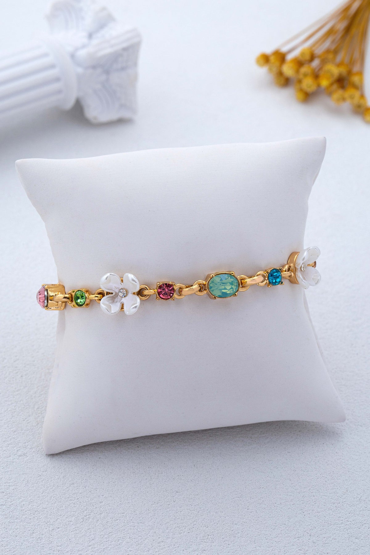 Floral Multi Gem Charm Bracelet