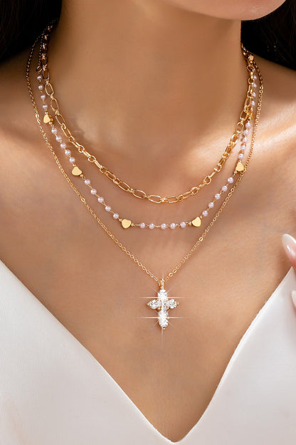 Pearl & Crystal Cross Necklace