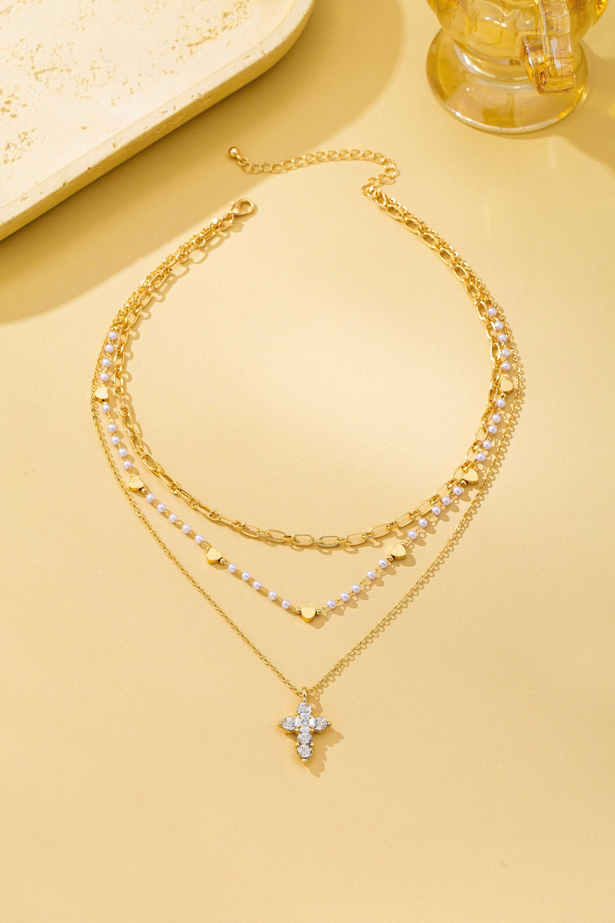 Pearl & Crystal Cross Necklace