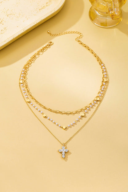Pearl & Crystal Cross Necklace
