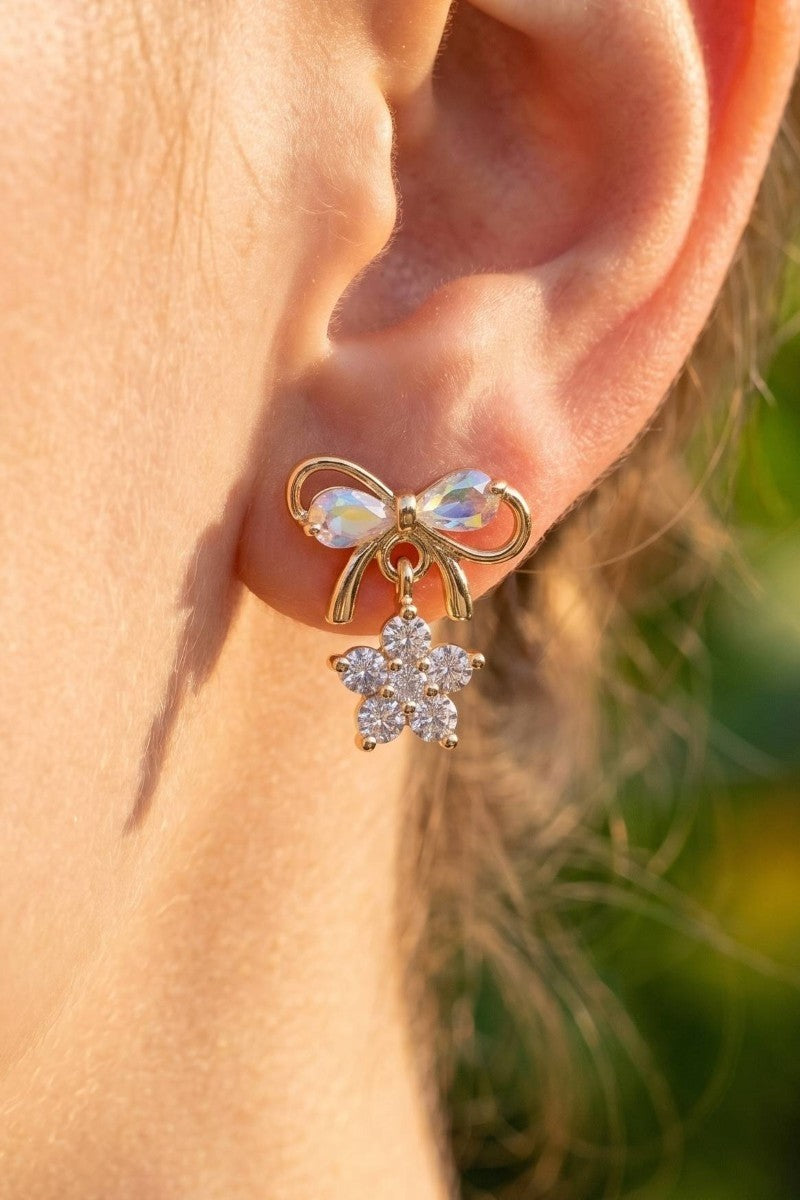 Ribbon Bow Flower Earrings