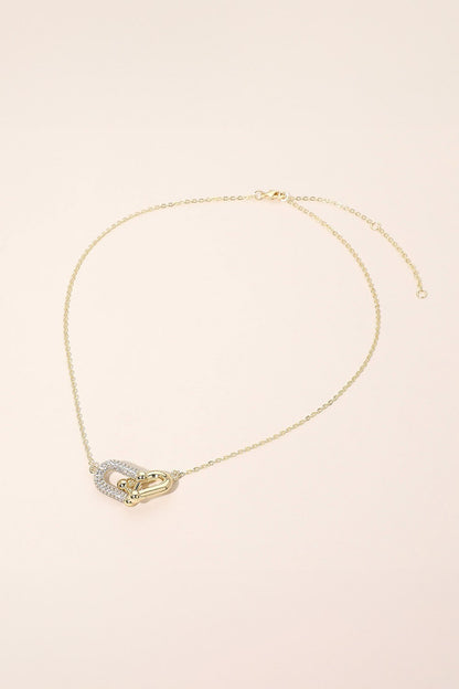 Pave Link Pendant Necklace - Gold