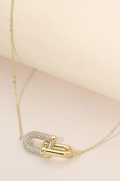 Pave Link Pendant Necklace - Gold
