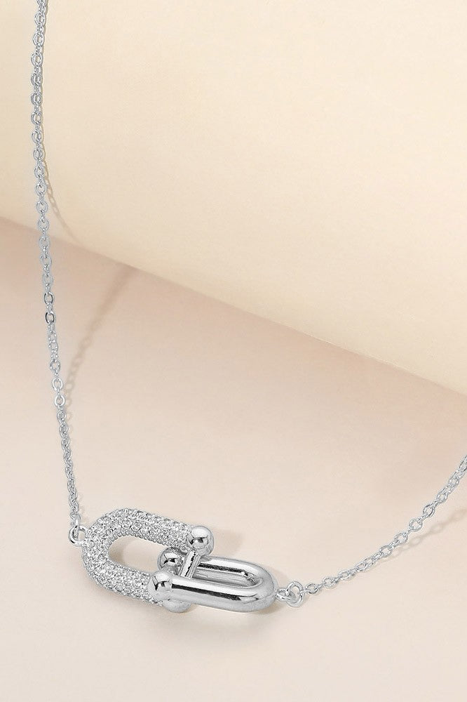 Pave Link Pendant Necklace - Silver