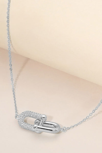 Pave Link Pendant Necklace - Silver