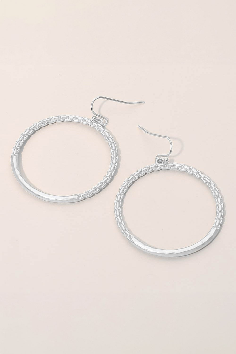 Metal Hoop Drop Earrings - Silver