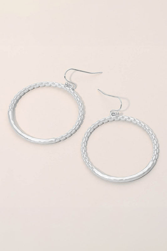 Metal Hoop Drop Earrings - Silver