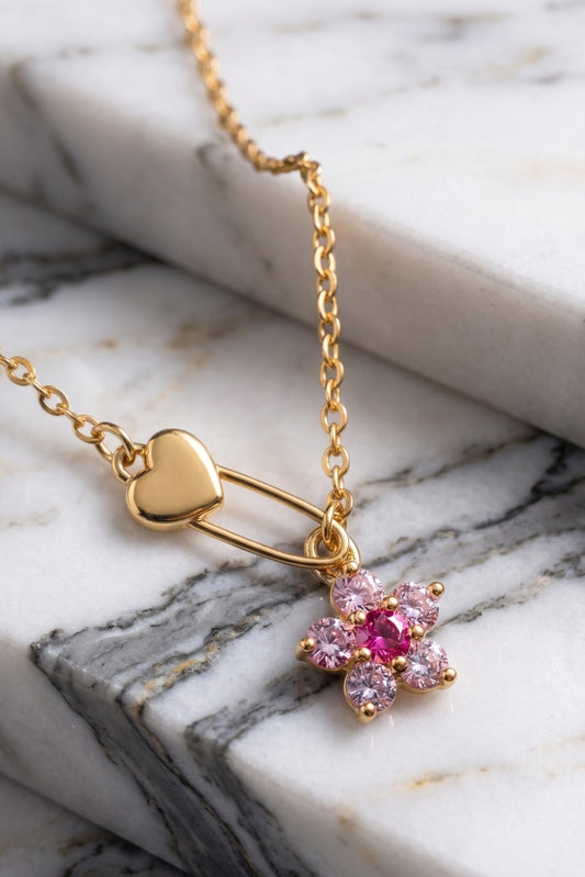 Safety Pin & Flower Necklace