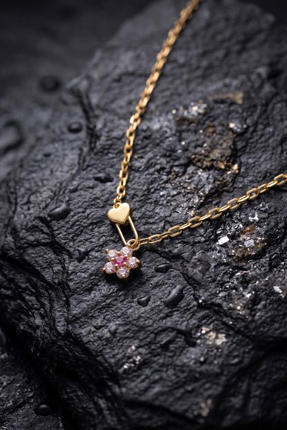 Safety Pin & Flower Necklace