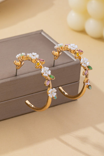 Enamel Flowers Crystal Earrings