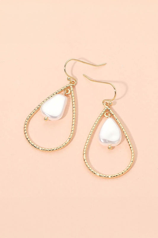 Pearl Open Teardrop Earrings - Gold