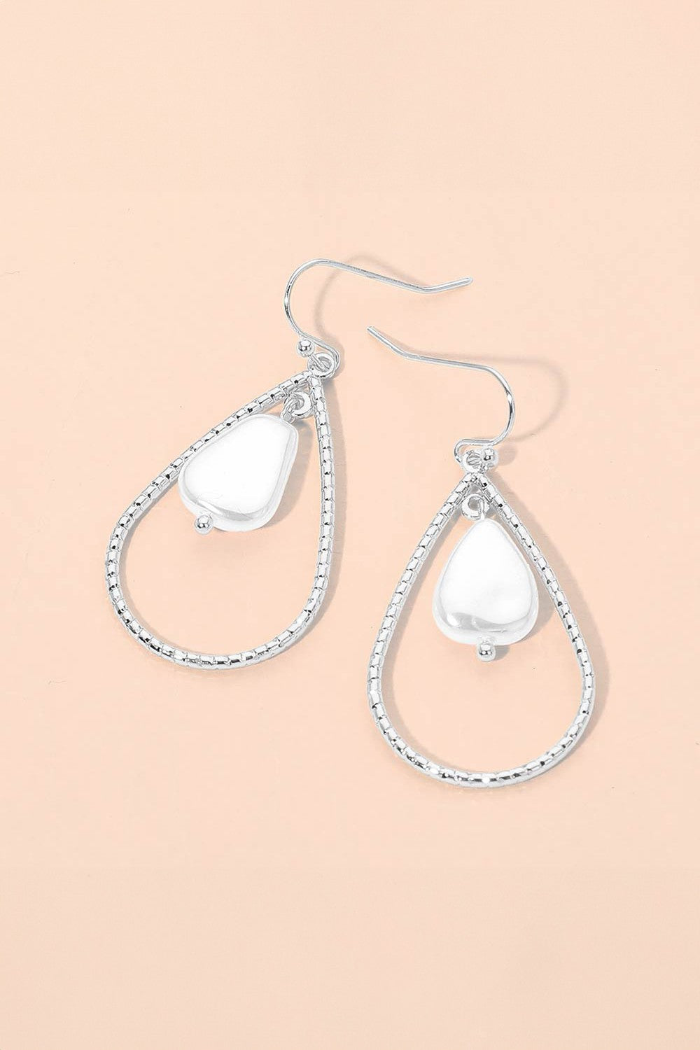 Pearl Open Teardrop Earrings - Silver