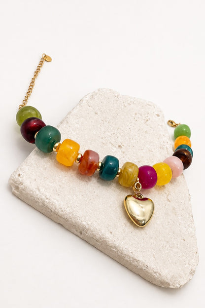 Resin Beaded Heart Charm Bracelet