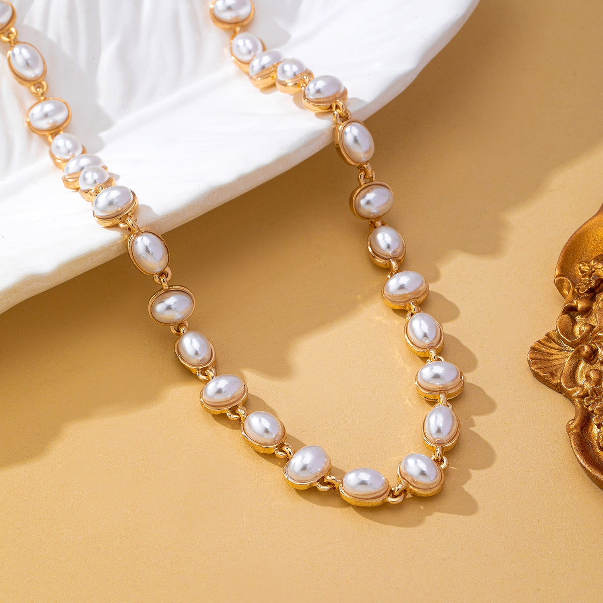 Oval Pearl Link Station Necklace