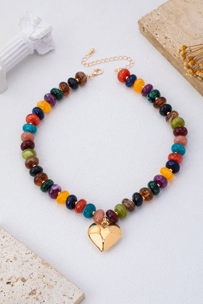 Rondelle Bead Heart Pendant Necklace