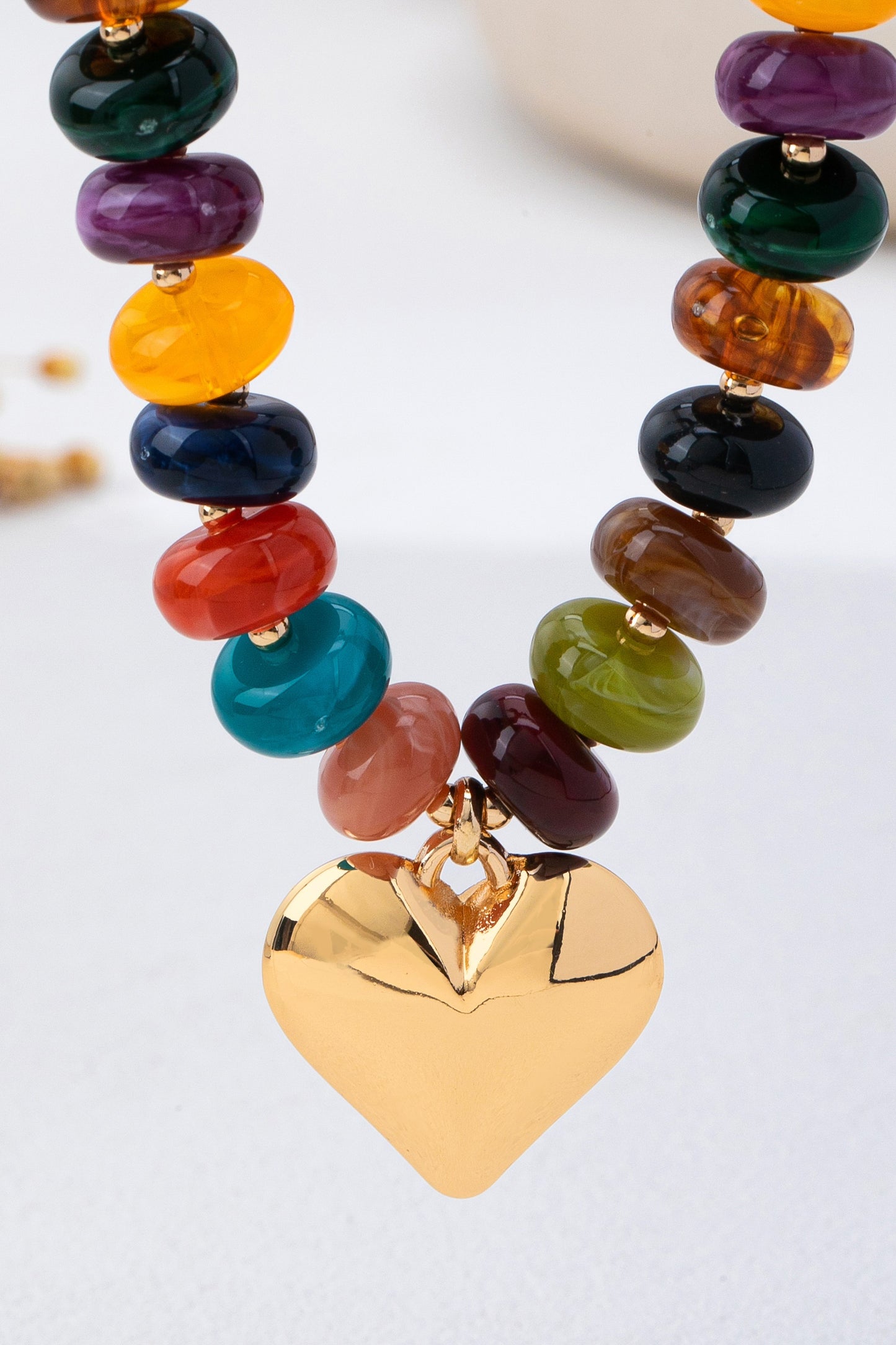 Rondelle Bead Heart Pendant Necklace