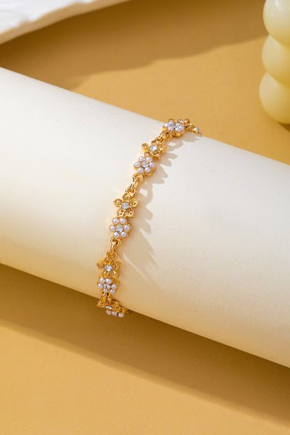 Pearl & Rhinestone Flower Link Bracelet