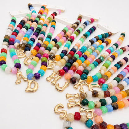Chunky Beaded Letter Initial Charm Necklace